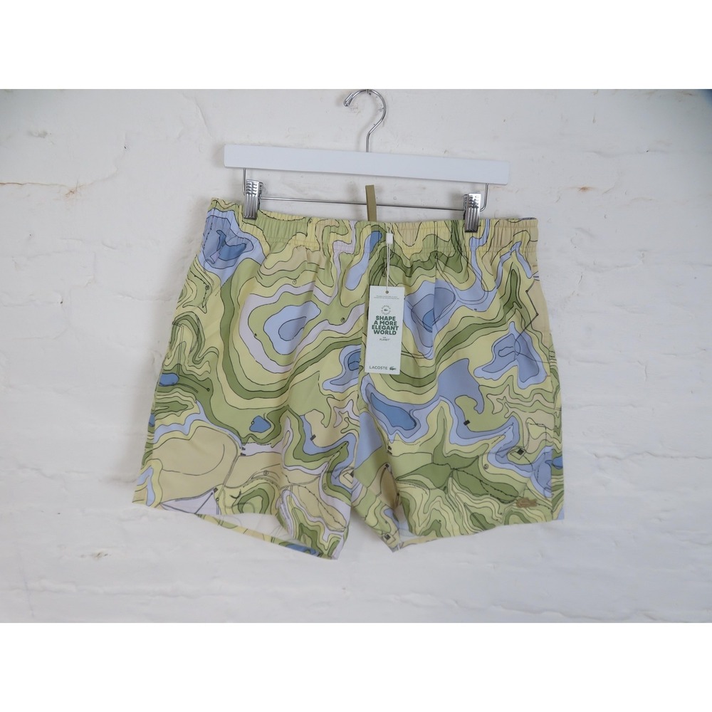 Lacoste Swim Shorts Mens Large Mid Length Print Multicolor Mesh Lined 6" Pockets